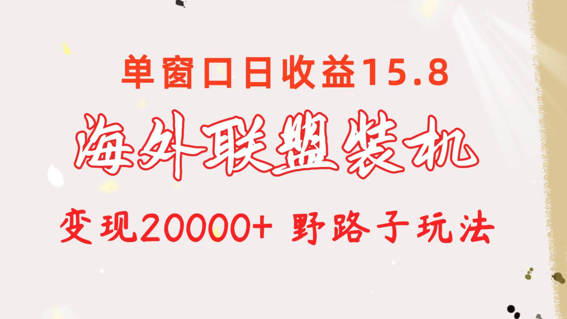 海外联盟装机 单窗口日收益15.8  变现20000+ 野路子玩法-悠闲副业网