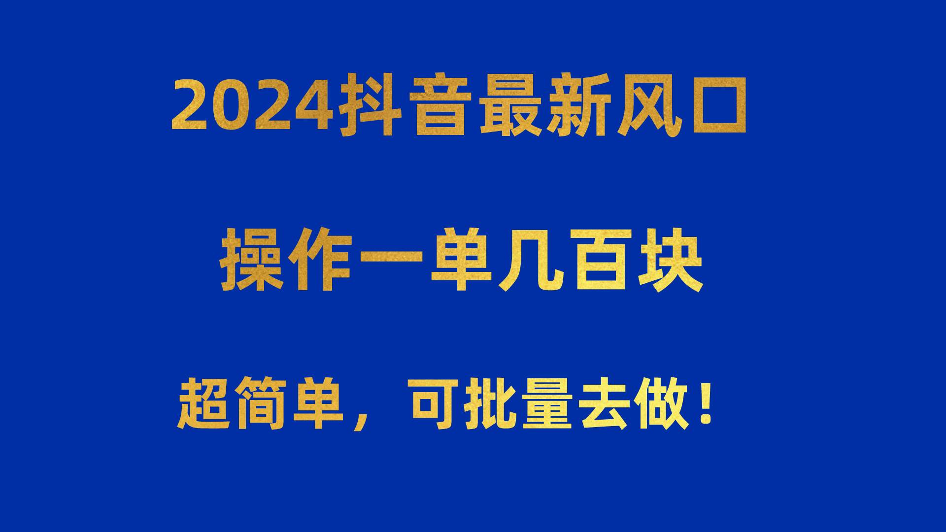 2024抖音最新风口！操作一单几百块！超简单，可批量去做！！！-悠闲副业网