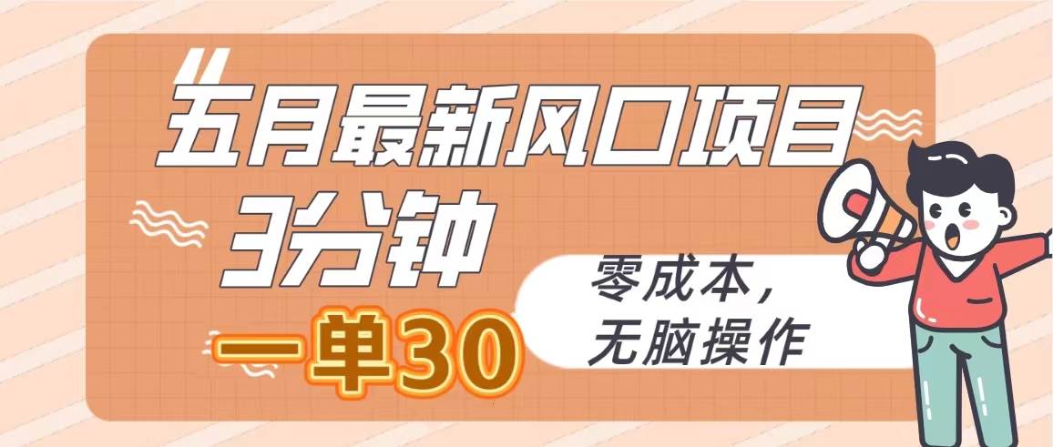 五月最新风口项目，3分钟一单30，零成本，无脑操作-悠闲副业网
