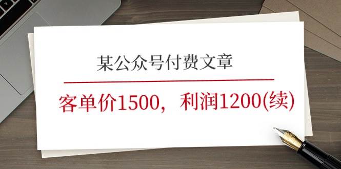 某公众号付费文章《客单价1500，利润1200(续)》市场几乎可以说是空白的-悠闲副业网