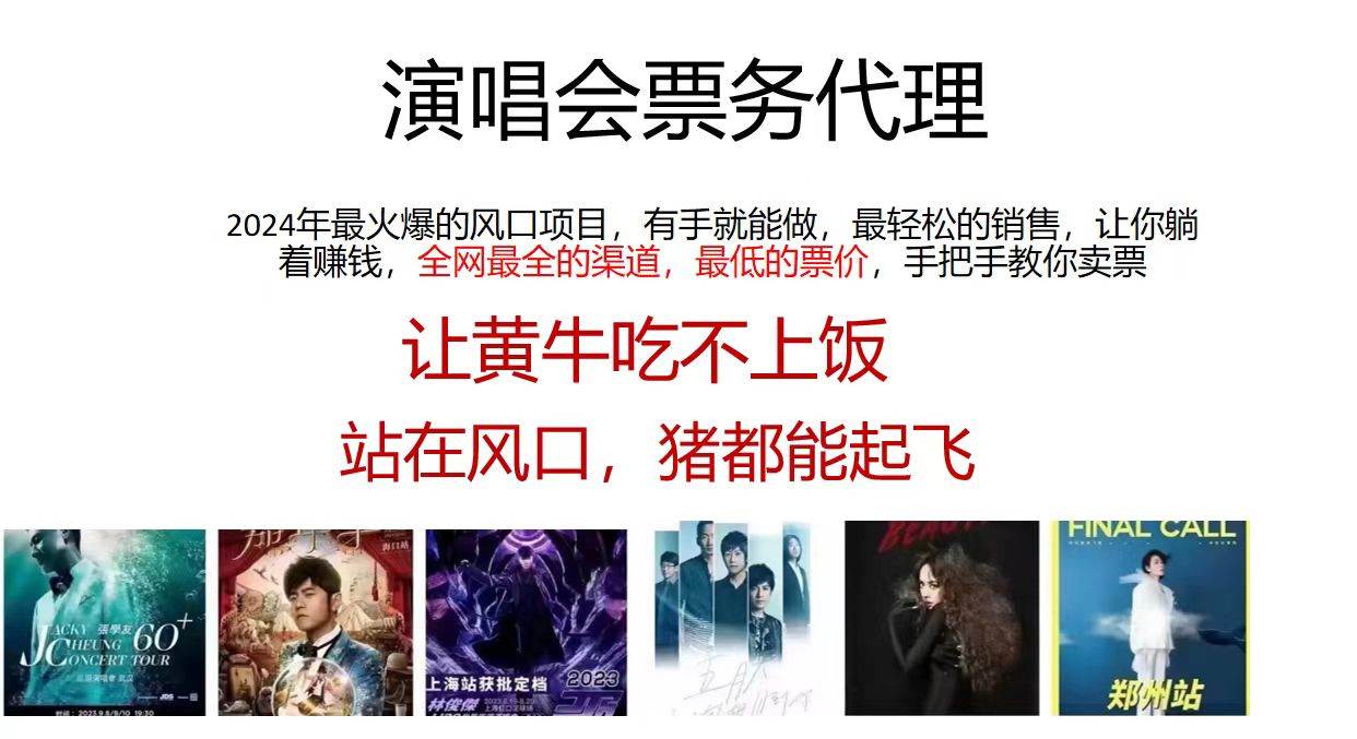 演唱会票务代理，2024年最火爆风口项目，全网最低的票价，小白一分钟上…-悠闲副业网