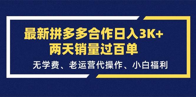 最新拼多多合作日入3K+两天销量过百单，无学费、老运营代操作、小白福利-悠闲副业网
