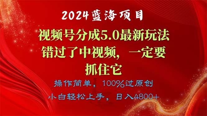 2024蓝海项目，视频号分成计划5.0最新玩法，错过了中视频，一定要抓住…-悠闲副业网