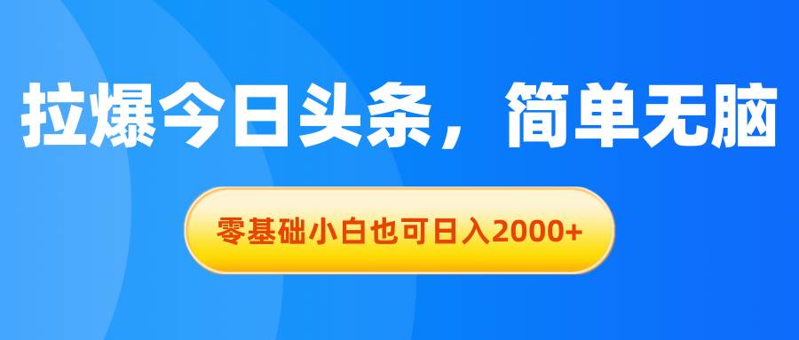 拉爆今日头条，简单无脑，零基础小白也可日入2000+-悠闲副业网