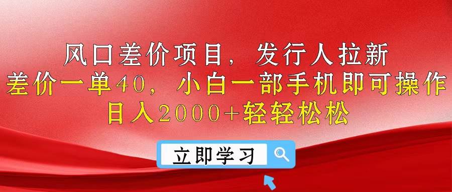风口差价项目，发行人拉新，差价一单40，小白一部手机即可操作，日入20…-悠闲副业网