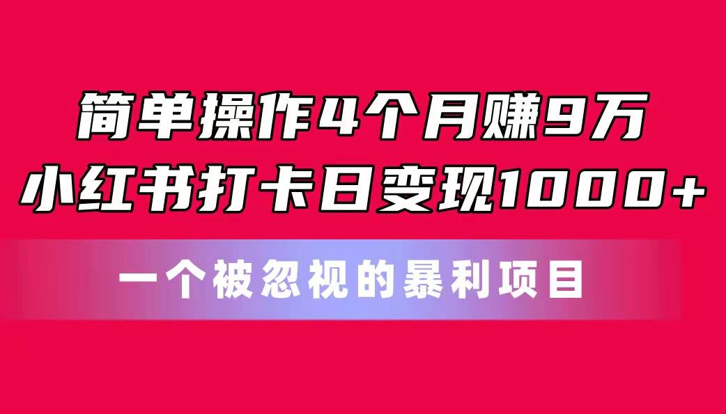 简单操作4个月赚9万！小红书打卡日变现1000+！一个被忽视的暴力项目-悠闲副业网