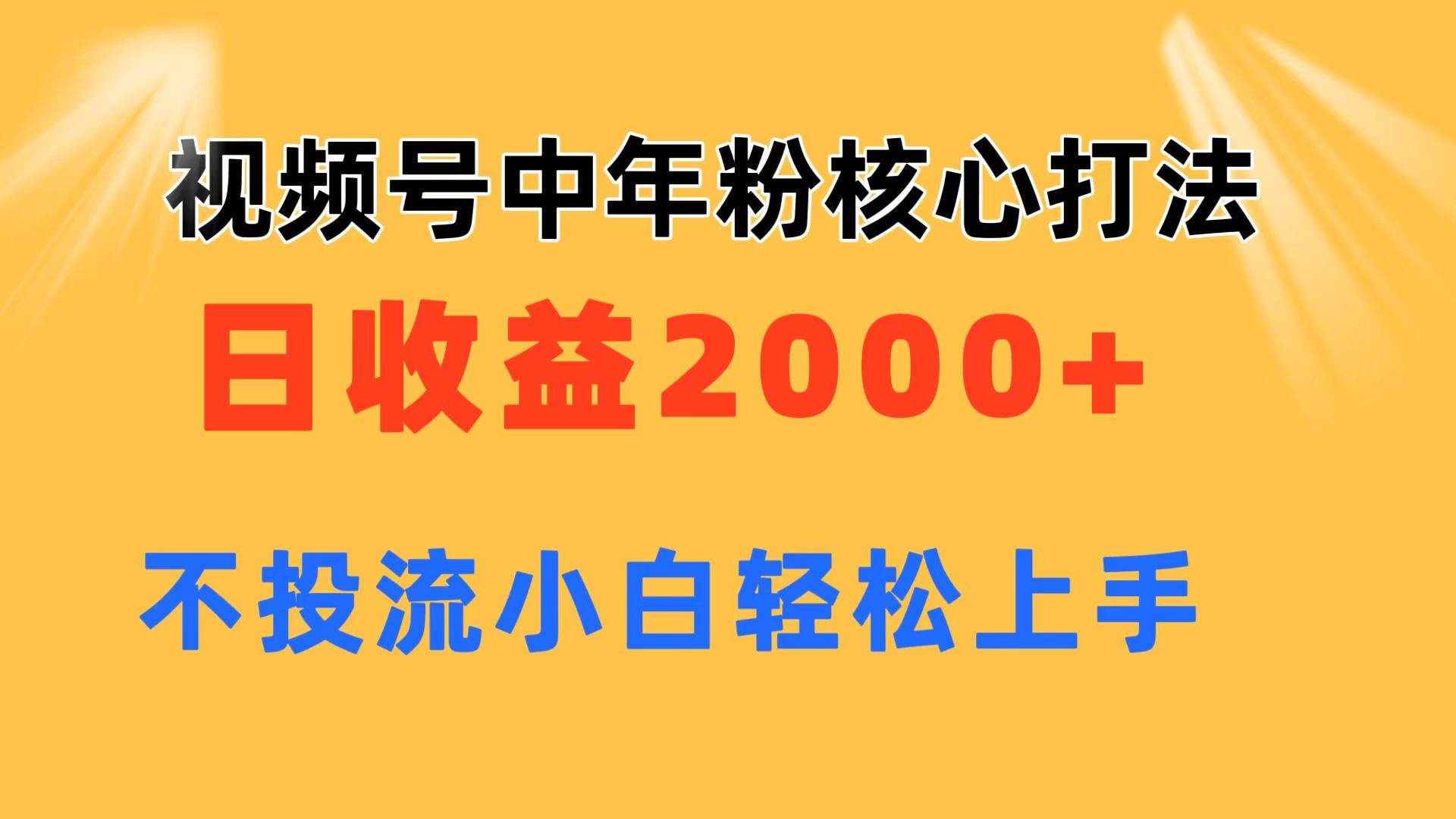视频号中年粉核心玩法 日收益2000+ 不投流小白轻松上手-悠闲副业网