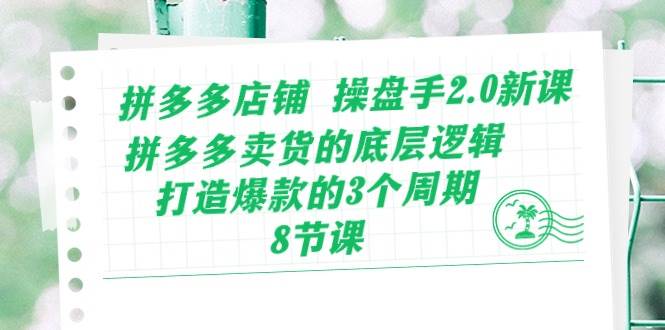 拼多多店铺 操盘手2.0新课，拼多多卖货的底层逻辑，打造爆款的3个周期-8节-悠闲副业网
