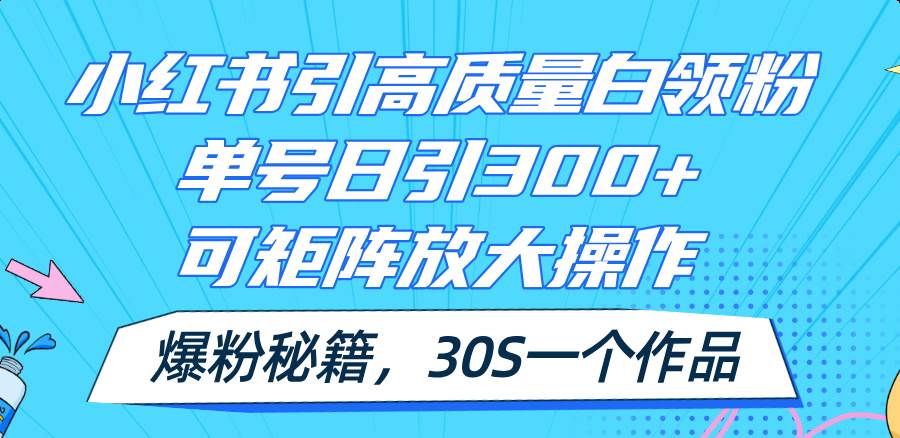 小红书引高质量白领粉，单号日引300+，可放大操作，爆粉秘籍！30s一个作品-悠闲副业网