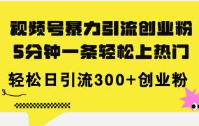 视频号暴力引流创业粉,5分钟一条轻松上热门,轻松日引流300+创业粉-悠闲副业网