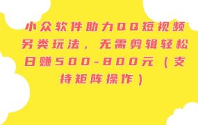 小众软件助力QQ短视频另类玩法,无需剪辑轻松日赚500-800元(支持矩阵...-悠闲副业网
