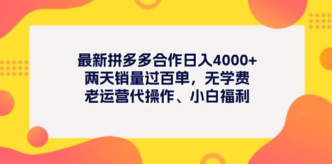 最新拼多多项目日入4000+两天销量过百单，无学费、老运营代操作、小白福利-悠闲副业网
