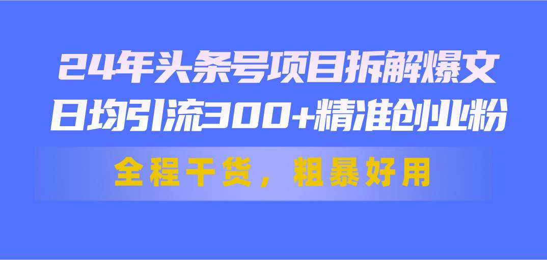 24年头条号项目拆解爆文，日均引流300+精准创业粉，全程干货，粗暴好用-悠闲副业网