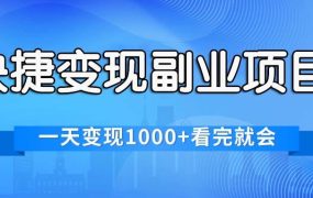 快捷变现的副业项目,一天变现1000+,各平台最火赛道,看完就会-悠闲副业网