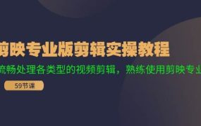 剪映专业版剪辑实操教程:流畅处理各类型的视频剪辑,熟练使用剪映专业版-悠闲副业网