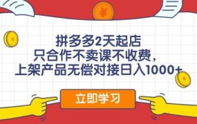 拼多多2天起店，只合作不卖课不收费，上架产品无偿对接日入1000+-悠闲副业网