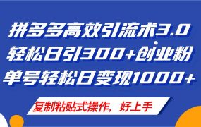 拼多多店铺引流技术3.0,日引300+付费创业粉,单号轻松日变现1000+-悠闲副业网