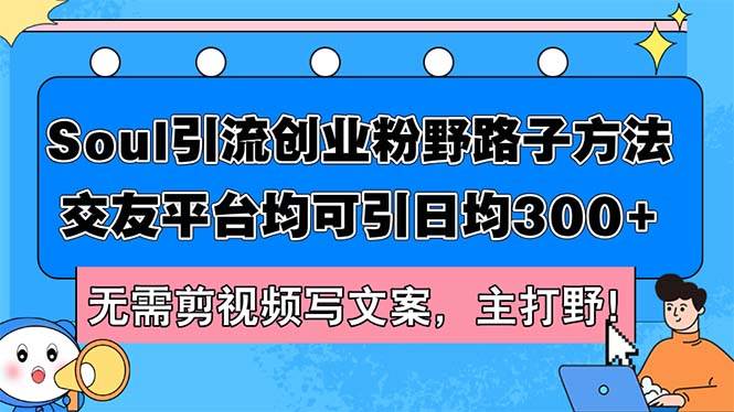 Soul引流创业粉野路子方法，交友平台均可引日均300+，无需剪视频写文案…-悠闲副业网