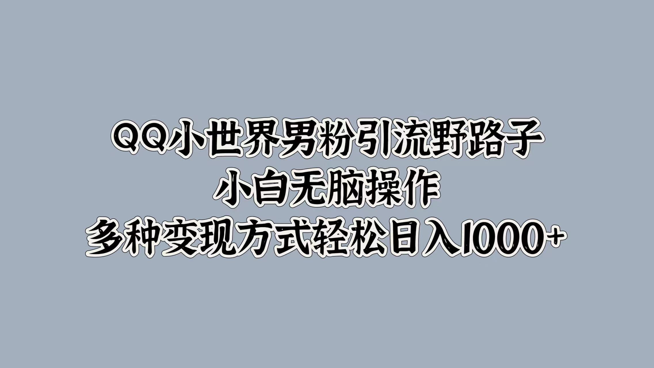 QQ小世界男粉引流野路子，小白无脑操作，多种变现方式轻松日入1000+-悠闲副业网