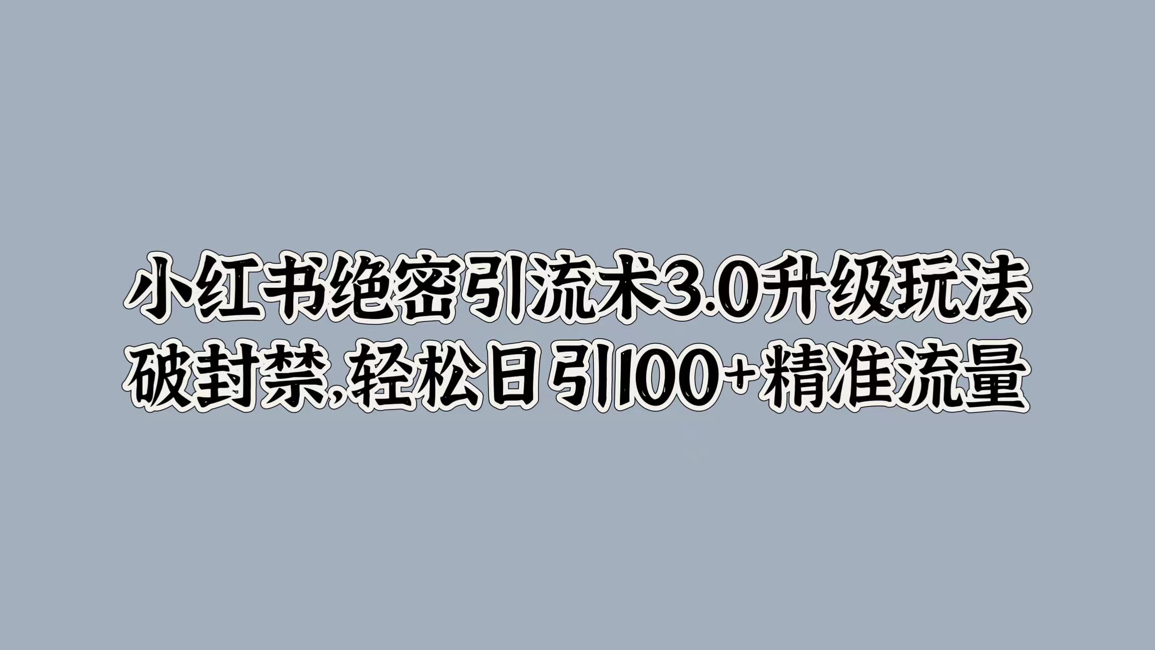 小红书绝密引流术3.0升级玩法，破封禁，轻松日引100+精准流量-悠闲副业网