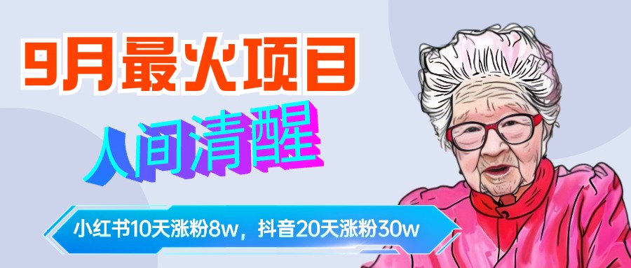 9月最火项目，人间清醒柒奶奶，10天小红薯涨粉8w+，单篇笔记报价1400.-悠闲副业网