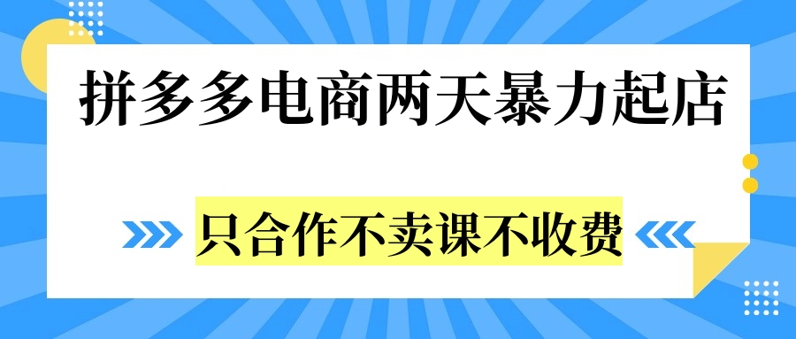 拼多多两天暴力起店，只合作不卖课不收费-悠闲副业网