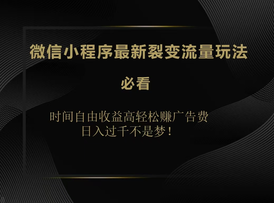 微信小程序最新裂变流量玩法，时间自由收益高轻松赚广告费，日入200-500+-悠闲副业网