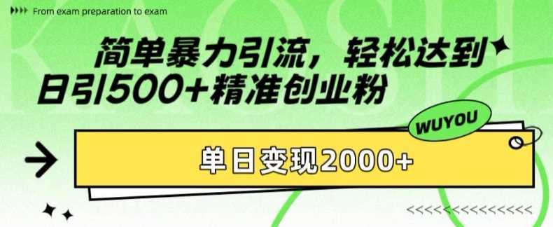 简单暴力引流轻松达到日引500+精准创业粉，单日变现2k【揭秘】-悠闲副业网
