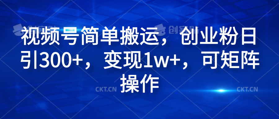 视频号简单搬运，创业粉日引300+，变现1w+，可矩阵操作-悠闲副业网