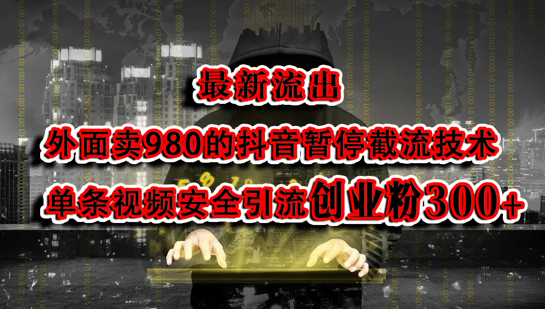 最新流出：外面卖980的抖音暂停截流技术单条视频安全引流创业粉300+-悠闲副业网