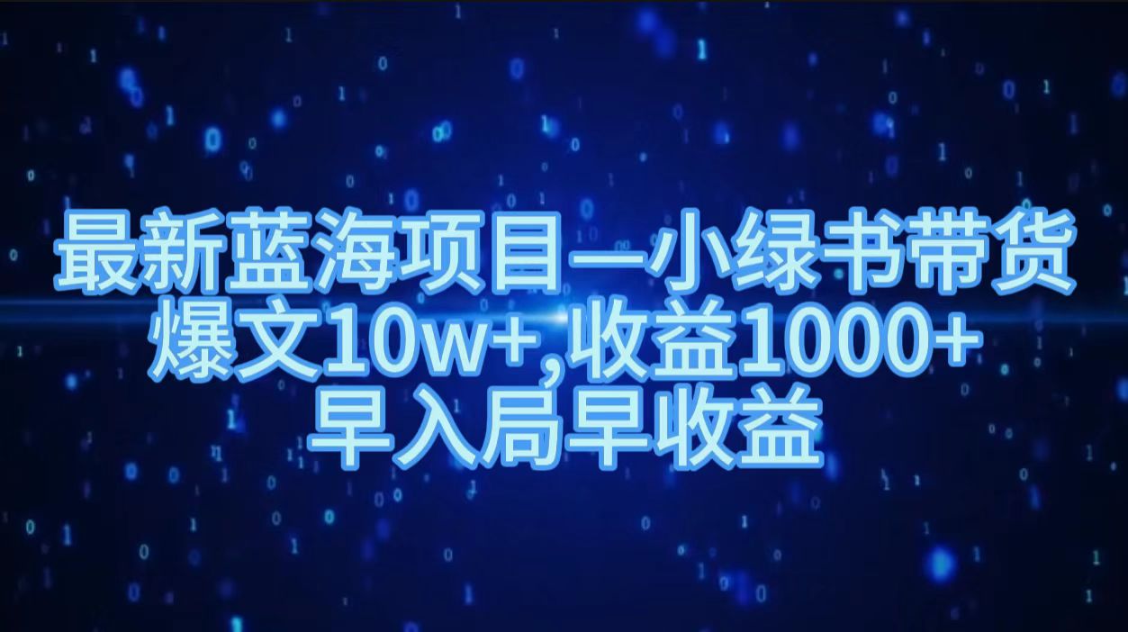 最新蓝海项目小绿书带货，爆文10w＋，收益1000＋，早入局早获益！！-悠闲副业网