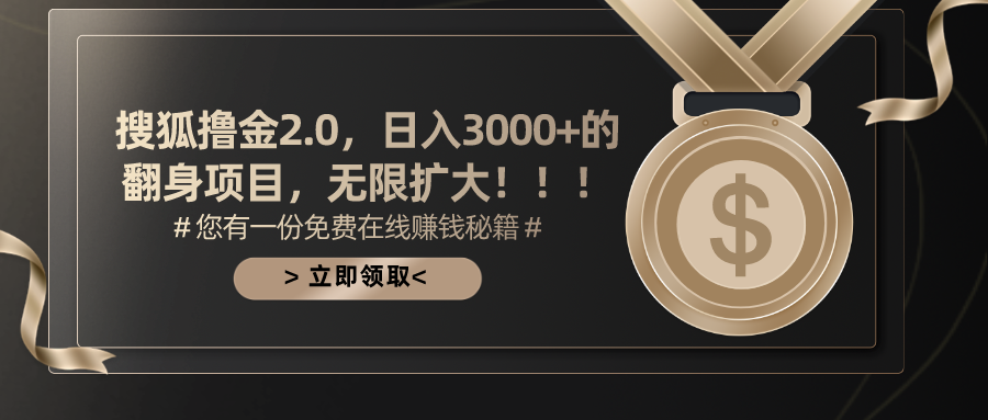 搜狐撸金2.0，日入3000+，可无限扩大的翻身项目。-悠闲副业网