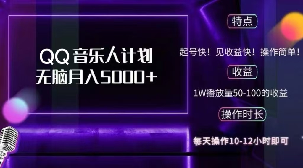 2024 QQ音乐人计划，轻松月入5000+，纯无脑操作，可批量放大操作-悠闲副业网
