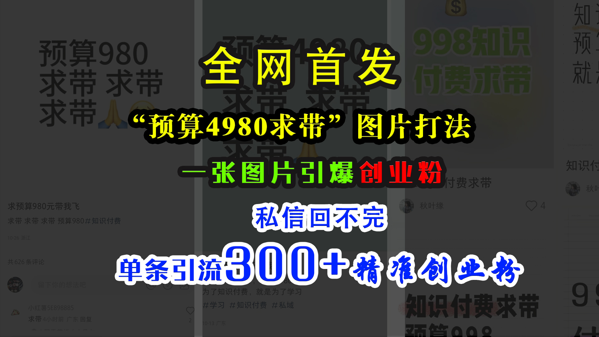 小红书“预算4980带我飞”图片打法，一张图片引爆创业粉，私信回不完，单条引流300+精准创业粉-悠闲副业网