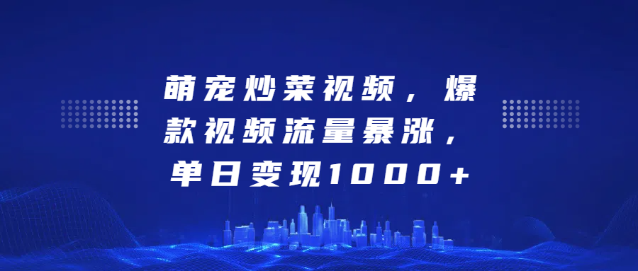 萌宠炒菜视频，爆款视频流量暴涨，单日变现1000+-悠闲副业网