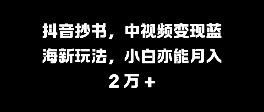 抖音抄书，中视频变现蓝海新玩法，小白亦能月入 2 万 +-悠闲副业网