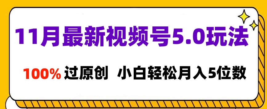 11月最新视频号5.0玩法，100%过原创，小白轻松月入5位数-悠闲副业网