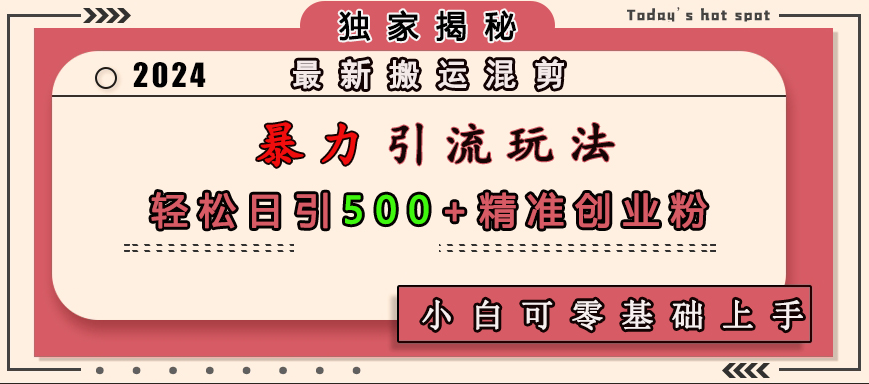 最新搬运混剪暴力引流玩法，轻松日引500+精准创业粉，小白可零基础上手-悠闲副业网