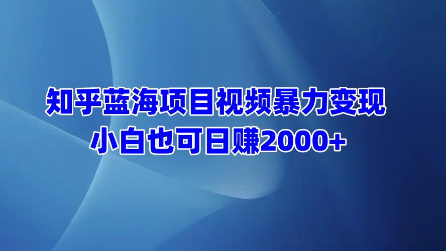知乎蓝海项目视频暴力变现  小白也可日赚2000+-悠闲副业网