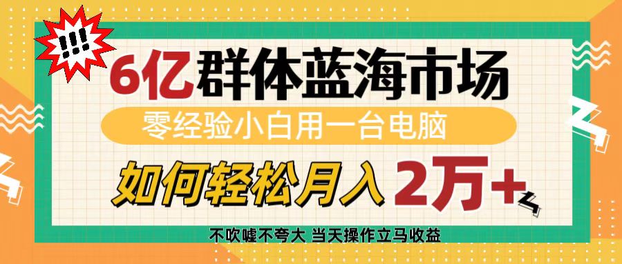 6亿群体蓝海市场，零经验小白用一台电脑，如何轻松月入2万+-悠闲副业网