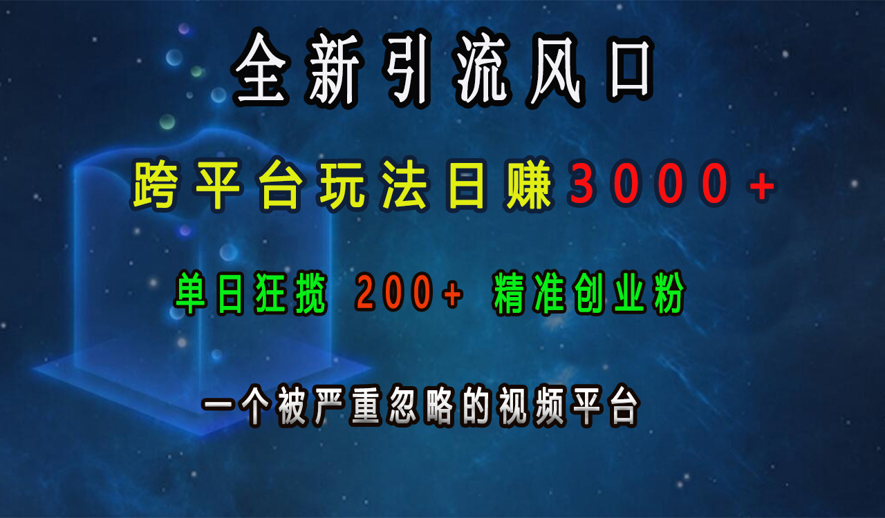 全新引流风口，跨平台玩法日赚3000+，单日狂揽200+精准创业粉，一个被严重忽略的视频平台-悠闲副业网