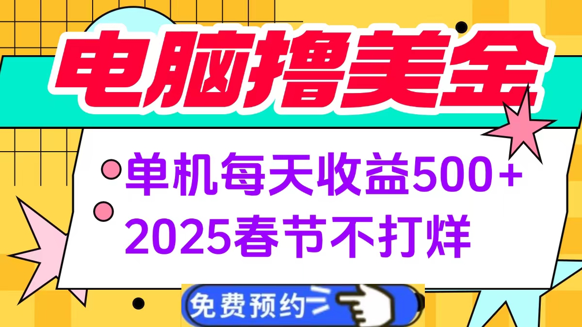 电脑撸美金单机每天收益500+，2025春节不打烊-悠闲副业网