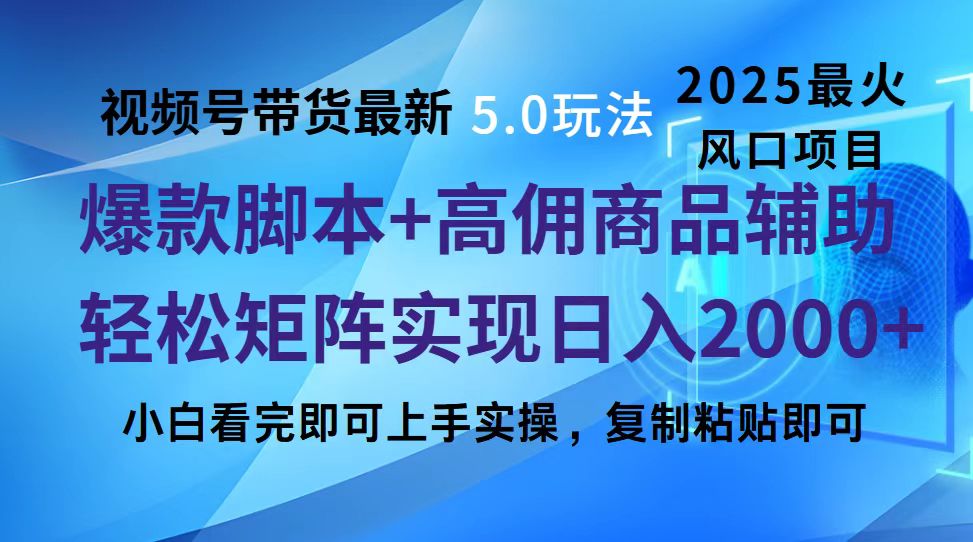 视频号带货最新5.0玩法，作品制作简单，当天起号，复制粘贴，脚本辅助，轻松矩阵日入2000+-悠闲副业网