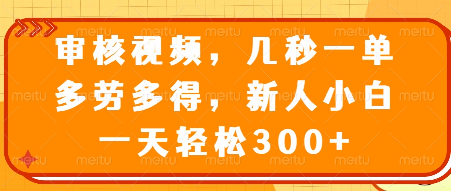 审核视频项目，几秒一单，多劳多得，新人小白一天轻松300+-悠闲副业网