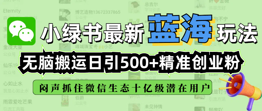 小绿书最新蓝海玩法，无脑搬运日引500+精准创业粉，闷声抓住微信生态十亿级潜在用户-悠闲副业网