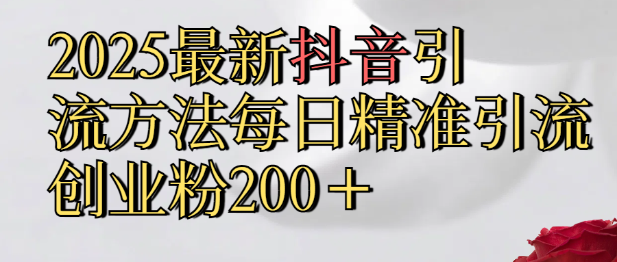 2025最新,抖音引流,方法每日精准引流创业粉300＋-悠闲副业网