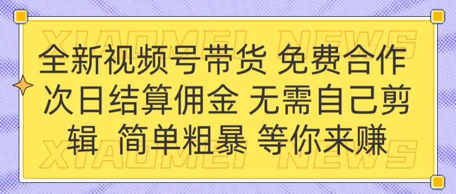 全新视频号 免费合作 佣金次日结算 无需自己剪辑-悠闲副业网