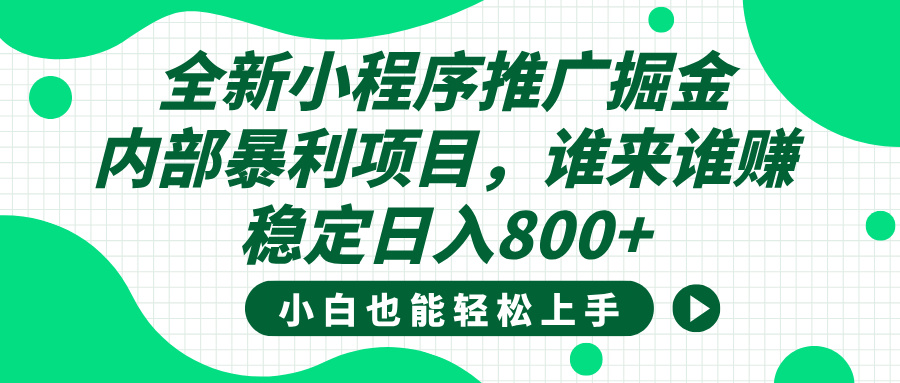 全新小程序推广掘金，内部暴利项目，小白轻松上手，稳定日入800+-悠闲副业网