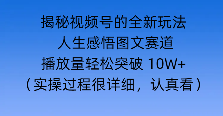 揭秘视频号的全新玩法 —— 人生感悟图文赛道-悠闲副业网