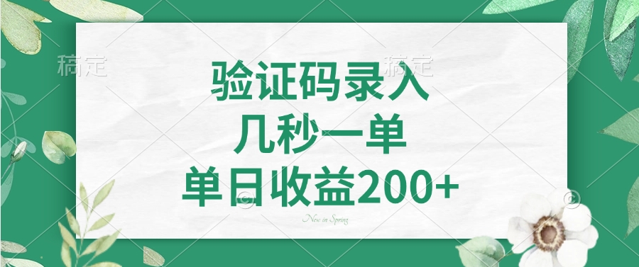 验证码录入，看图识字，几秒一单，单日收益200+-悠闲副业网